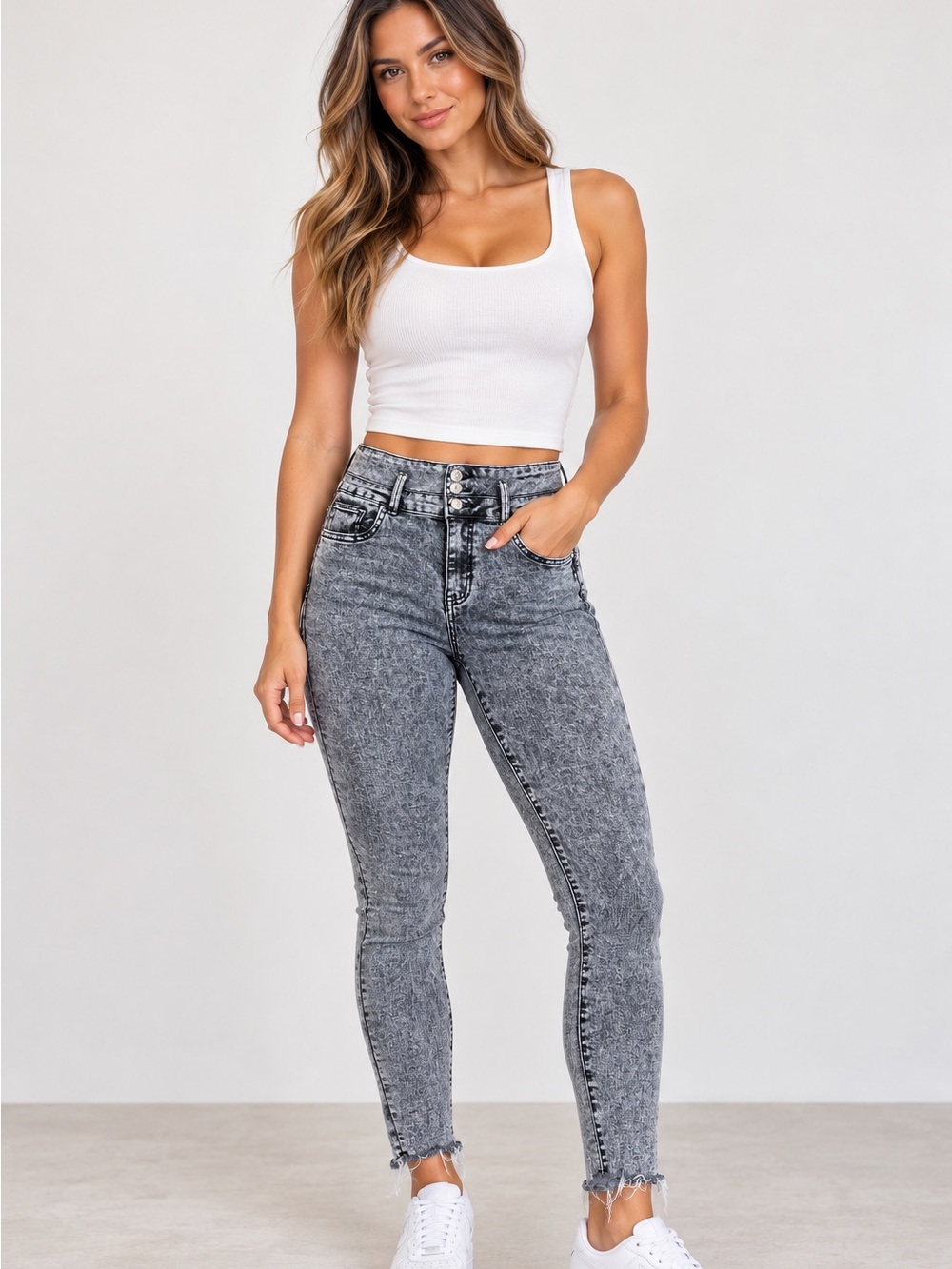Refuge Ibiza Size 7 Grey Acid Wash High Rise Skinny Jeans Raw Hem